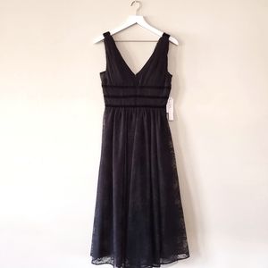 Nicole Miller New York Black Lace Midi Tea-Length Lace Dress